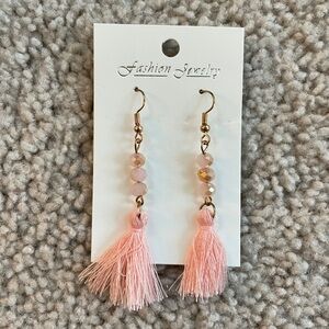 Fashion Jewelry Light Pink Tassel Rhinestone Bead Dangle Statement Earrings